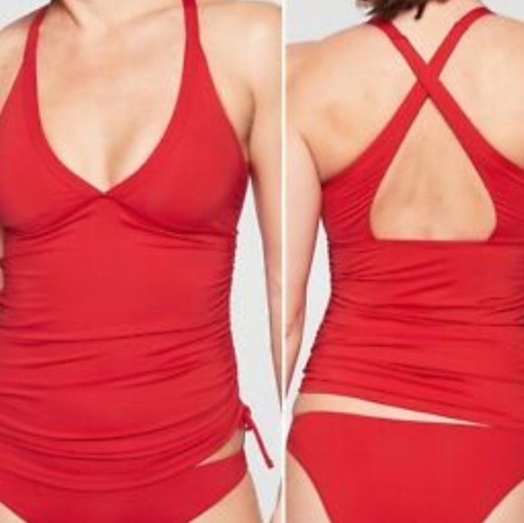Athleta red side scrunch bikini swim tank top - Picture 5 of 11